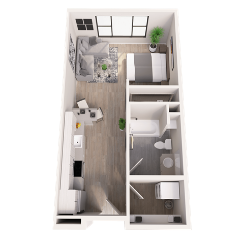 Floor plan for studio, 1 bath, 533 sqft